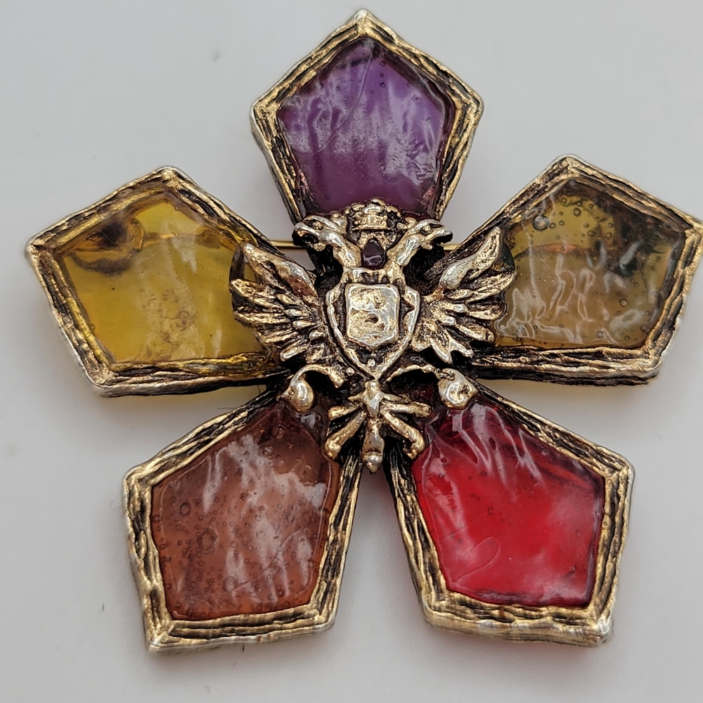 Coro | Vintage Venetian Glow Star Stained Glass Brooch - Picture 2 of 6
